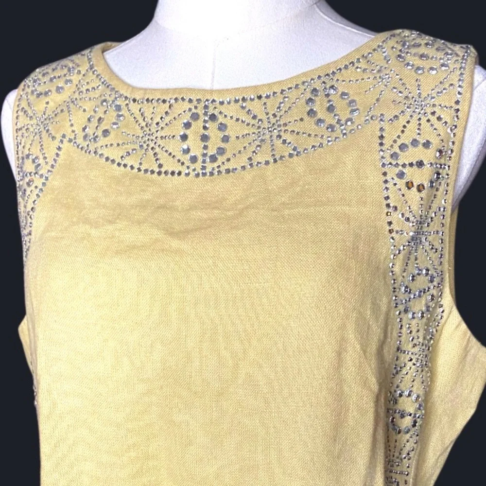 Tory Burch Rhinestone Embellished 100% Linen Sleeveless Tunic Top Size 12